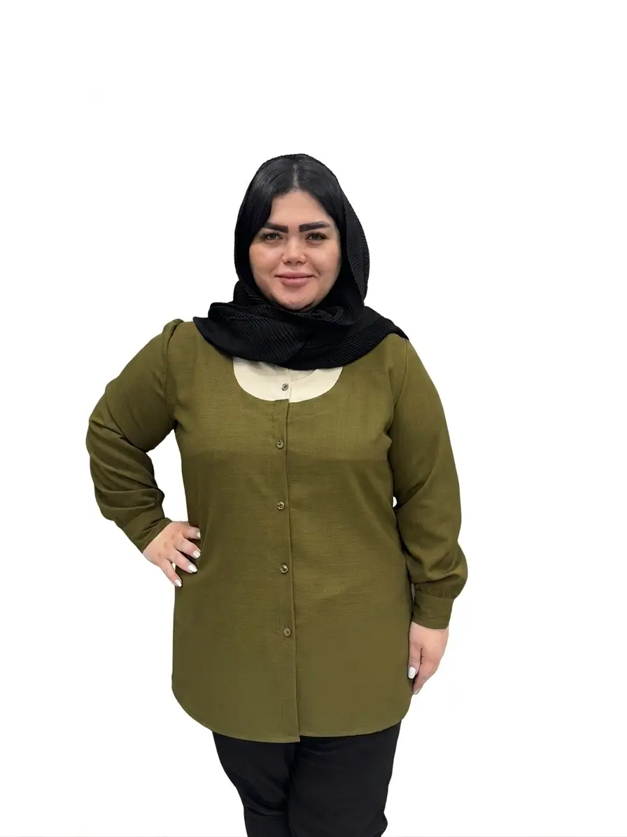 شومیز یقه مردانه گل ریز سایز بزرگ زنانه